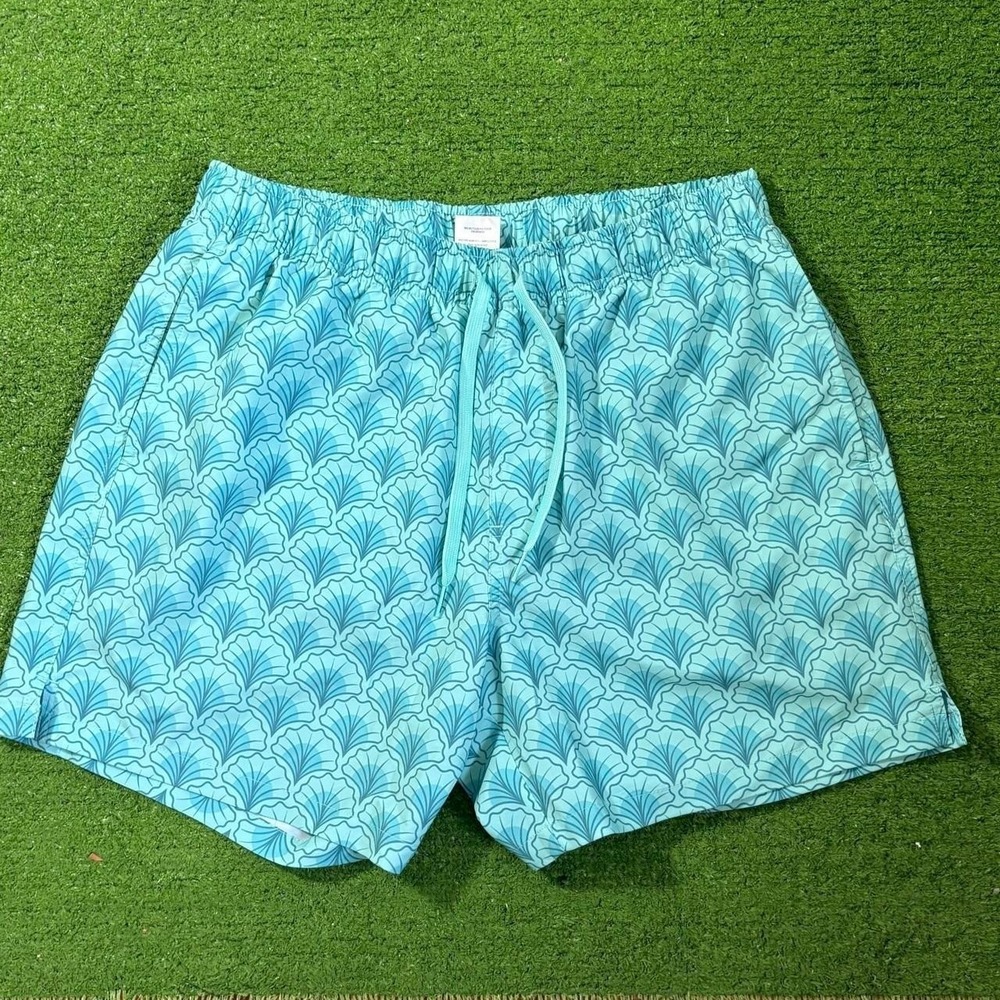 Bearbottom Shorts Mens LG Blue Geometric Swim Trunks 5.5" Inseam Lined‎